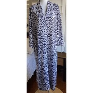 Donna Karan Leopard Robe 2X Animal Print Mob Wife Luxe Lounge Sleepwear Pockets